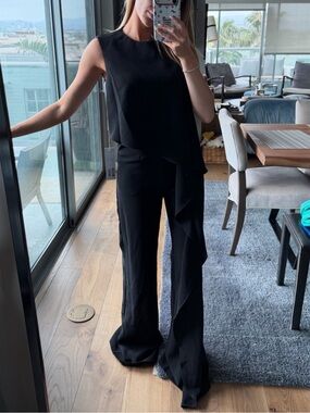 NWT Jovani 23164 Jewel Neck Ruffled Jumpsuit black